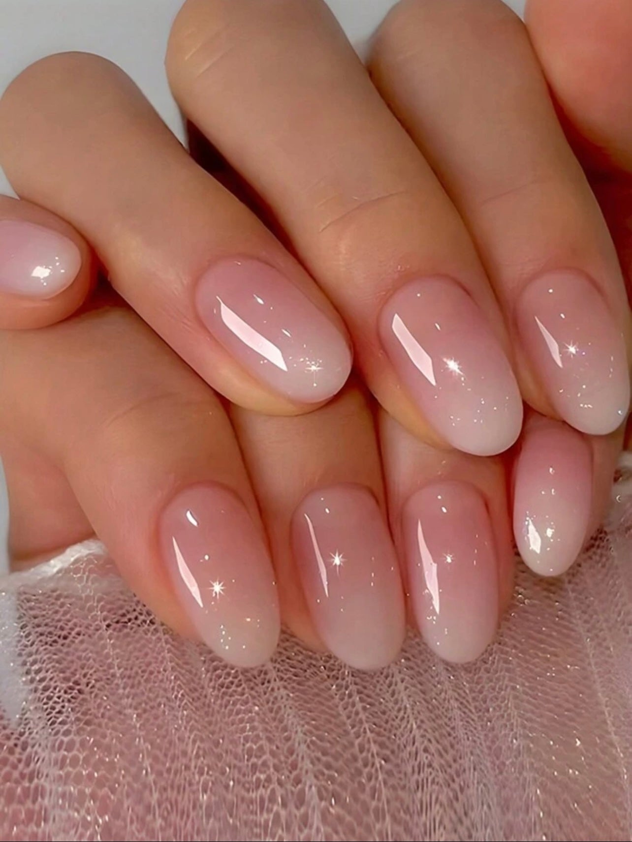 Pinkish White Oval Press On Nails