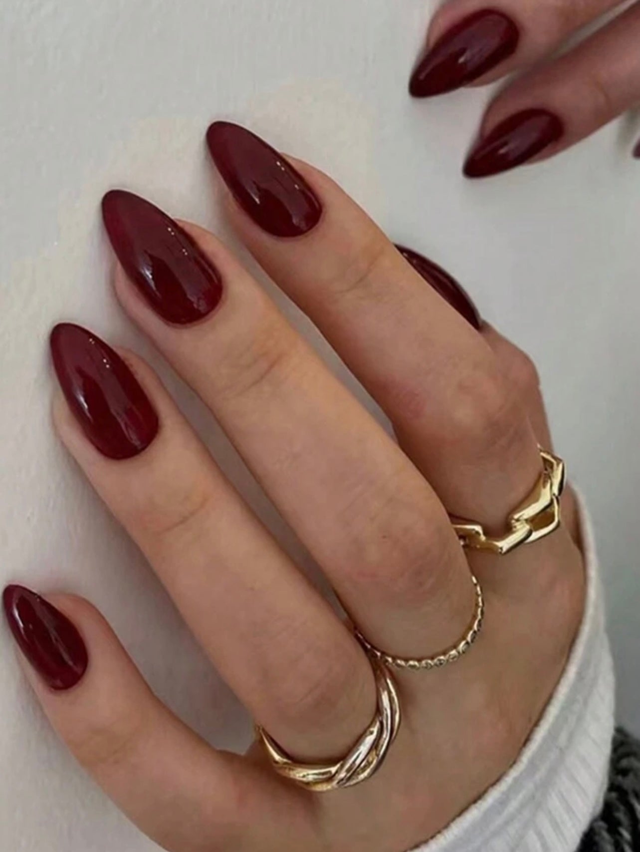 Almond Solid Deep Maroon Press on Nails