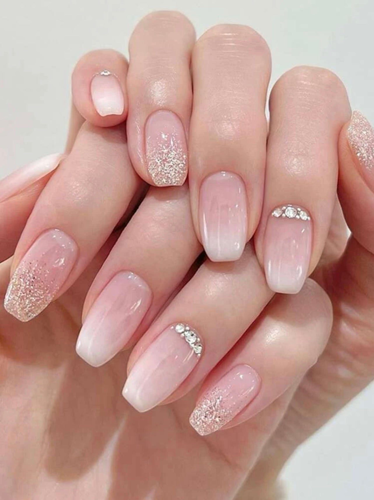 Coffin Pink Ombre Glitter Rhinestone Press on Nails